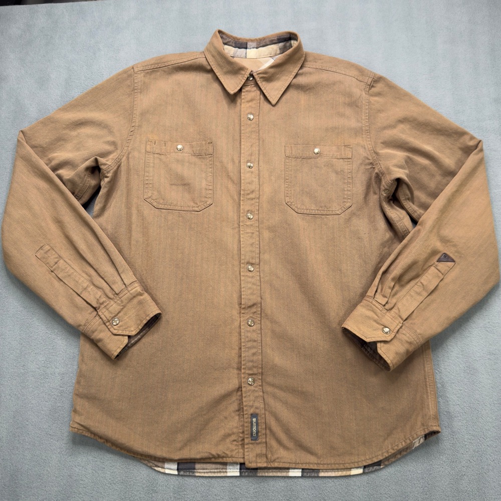 Burton Reversible Flannel Shirt Mens Large Brown Herringbone Plaid